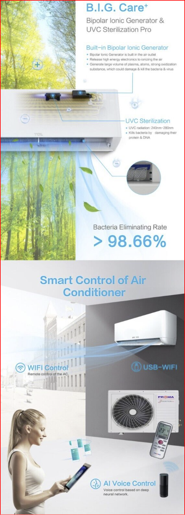 PROMA 2.6 KW Split System Rev Cycle Air Con. INVERTER, WIFI,,High Efficiency